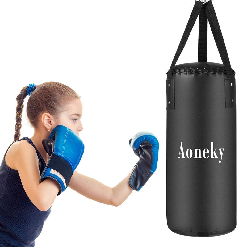 Aoneky Leather Kids Punching Bag â€“ Filled Boxing Bag for Kids Karate, 10 Pound Kicking Bag for Children Aged 3 to 10 Years Old, Hanging Punch Bag, Small Kickboxing Bag (Black) - Image 4